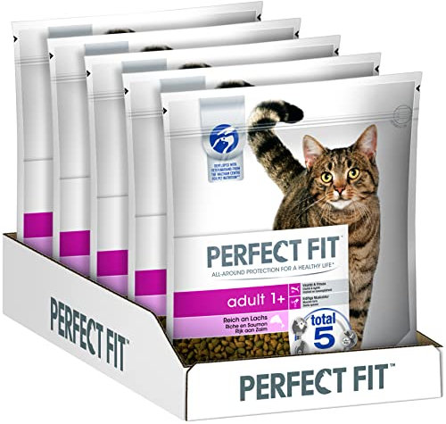 Perfect Fit Adult 1+ – Trockenfutter für erwachsene Katzen ab 1 Jahr – Active mit Lachs – Unterstützt die Vitalität – 5 x 1,4 kg