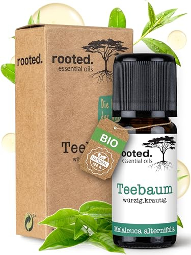 rooted.® BIO Teebaumöl [100% NATURREIN] – Ätherisches Öl für Hautpflege, Naturkosmetik & Duftlampen – Tea Tree Oil zur Aromatherapie, gegen Pickel & unreine Haut
