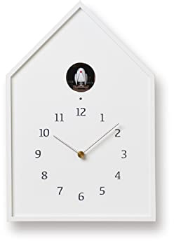 Lemnos Kuckucksuhr Birdhouse/Designer Cuckoo Clock aus Japan/Kuckucksuhr mit Batterie und Lichtsensor/Vogeluhr aus Holz/Kuckucksuhr modern Design - Farbe Weiß