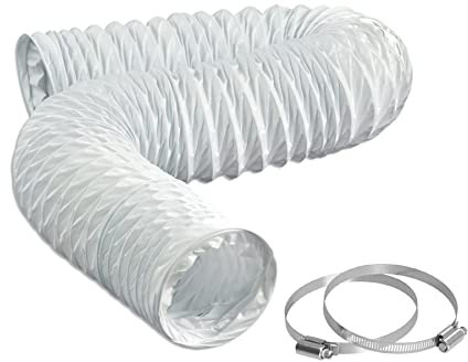 LOOTICH Flexrohr Ø 127mm Länge 2,5m Weiß PVC Abluftschlauch Flexibel Luftleitungen Rohr Flexschlauch für Klimaanlagen Wäschetrockner Abzugshaube mit 2 Schlauchschelle Edelstahl