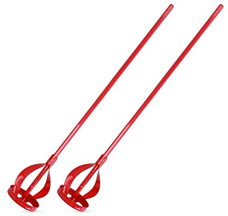 Navaris Paint Mixing Paddle Set of 2 - Heavy Duty Paint Plaster Mixer for Standard Drills - Steel Drill Whisk Tool Painting and Plastering Mixer (Red)