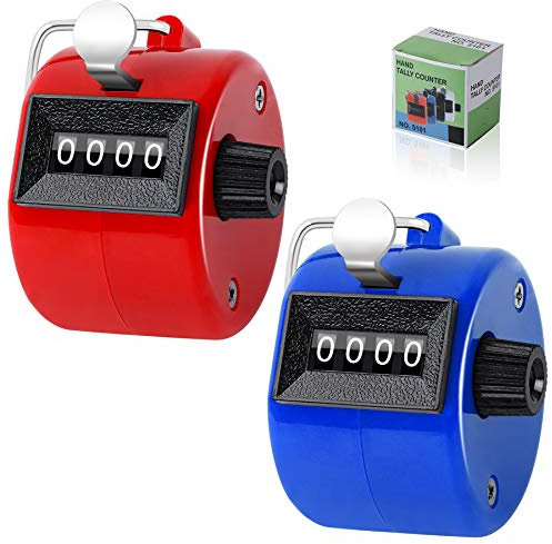 SEPGLITTER 2 Stück Handzähler Klicker Counter 4-stellige Zähler Mengenzähler Fingerzähler Rundenzähler für Personenzähler Sport School (Rot Blau)