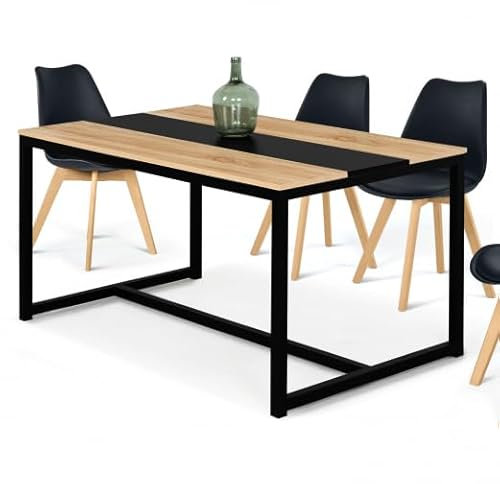 IDMarket - Tavolo da pranzo rettangolare Dover 6 Persone Banda Centrale Nero Design Industriale 120 cm