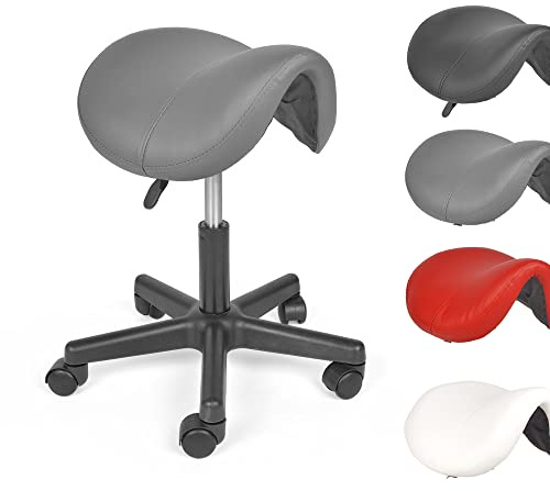 Mingone Taburete de Sillín Ergonómico con Ruedas Taburete de Trabajo Ajustable en Altura Silla de Montar Giratorio 360° para Estudio Oficina, Gris