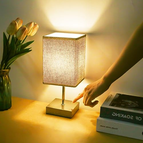 Aomeya Touch Control Table Lamp, 3-Way Dimmable Bedside Lamps Nightstand Lamps with Flaxen Fabric Shade for Bedroom Living Room,LED Bulb Included (Grey-1Pcs) (1)