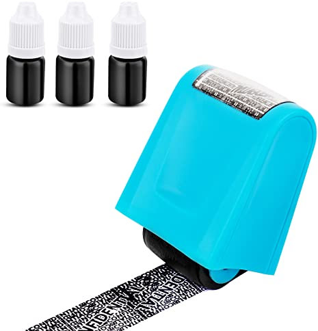 LUTER Identity Theft Protection Roller Stamp Set, Advanced Security Stamp w/ 3-Pack Refills Confidential Stamp, Address Blocker Data Defender for Identity Guard, ID Privacy Safety (Blue） (A30011)