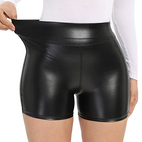 KJDWJKJRF Short en cuir érotique pour femme - Short court en cuir - Sexy - Effet mouillé - Boxer stretch - Sport - Entraînement - Course - Pantalon de jogging - Aspect cuir verni - Legging court, Noir