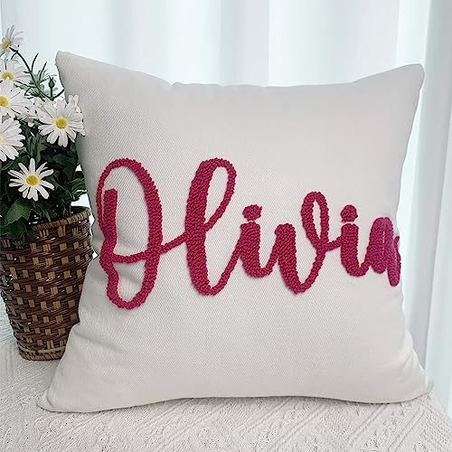 Sdarrgrow Custom Pillow Cover with Name Personalized Embroidered Names Throw for Bed Pillows Case Customized Monogrammed 14''x14'' Pillow Covers Initials for Girls Dorm Kids Couple Birthday Gifts