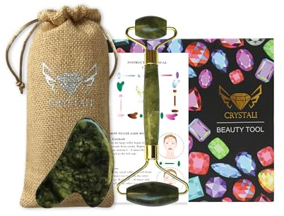 Crystali Gua Sha Set - Anti-Aging Gesichts-Massage Roller und Schaber - Gesunde, Schöne, Junge Haut - Jade aus Südchina