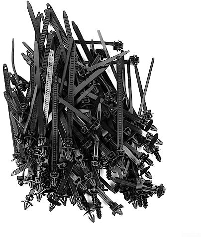 DAZZLEEX 100Pcs 5 Kinds Of Dimensions Car Mount Wire Tie, Nylon Push Mount Cable Zip Tie Strap Self-Locking Tie All Models