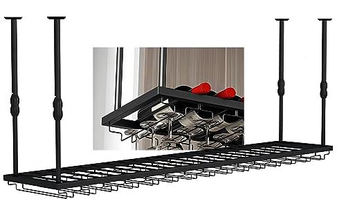 LIGUOYI Weinglashalter Decke, Umgekehrter Weinglashalter Einstellbare Multifunktional Weingläser Halter Platzsparend, Weinflaschenregal Und Stemware-Aufhänger Für Hausbar Küche Bar Restaurant