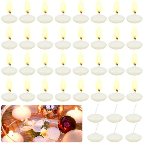 Schwimmkerzen Weiss, 38 Stück Schwimmende Kerzen, Floating Candles für Deko, 1.5-2 Stunden Brenndauer, Schwimmkerze fuer Pool, Spa, Badewanne, Hochzeit