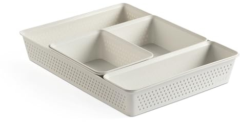 TATAY Bohol Aufbewahrungsboxen | Set 4: A6 + A5 + A4 + Slim | Schubladen Organizer | Minimalistisches funktionales Design | Ordnung für Zuhause & Büro | Recycelt BPA-frei, Weiß