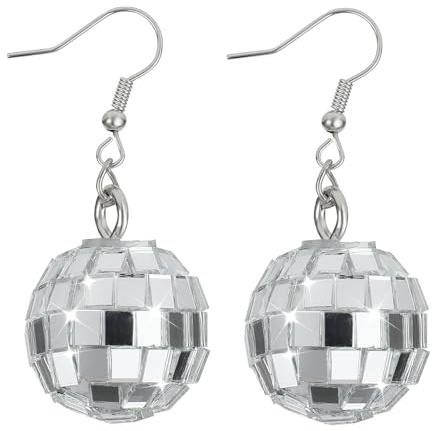 EHOTER Discokugel Ohrringe 80er Jahre Disco Tropfen Ohrringe Hängend Mädchen Disco Cowgirl Ohrringe Disco Punk Ohrringe 60er Jahre Party Disco Kugel Ohrringe