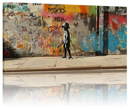 Banksy Graffiti-Kunst-Leinwand, Pop-Art, bunte abstrakte Bilder, Kunstwerke, Gemälde, Leinwanddrucke, Wohnzimmer, fertig zum Aufhängen, 35 x 70 cm (14 x 28 Zoll), mit Rahmen