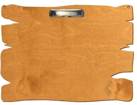 Bütic Holz Klemmbrett Holzbrettform Birnbaum für DIN A3 A4 A5 A6 mit 2 Ösen aus 3 mm starkem Birkensperrholz mit Klarlack versiegelt, Format:A3 quer, Klemme:Bügelklemme antik