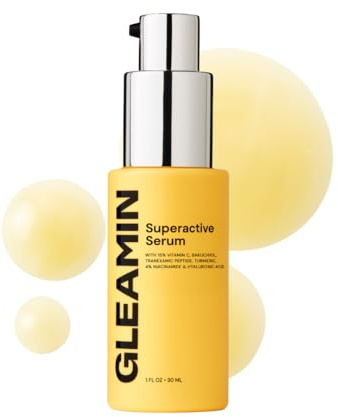 Gleamin - Multiaktives Vitamin C Gesichtsserum: Angereichert mit 15% Vitamin C, Tranexam-Peptid und 4% Niacinamid wirkt dieses leichte Tagesserum gegen den ungleichmäßigen Hautton