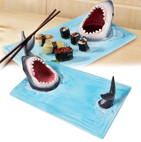 LKUOU Shark Sushi Plate,2024 New Shark Sushi Plate,Sushi Boat Serving Tray,Shark Sushi Boat Serving Tray for Dining Table Kitchen Decoration