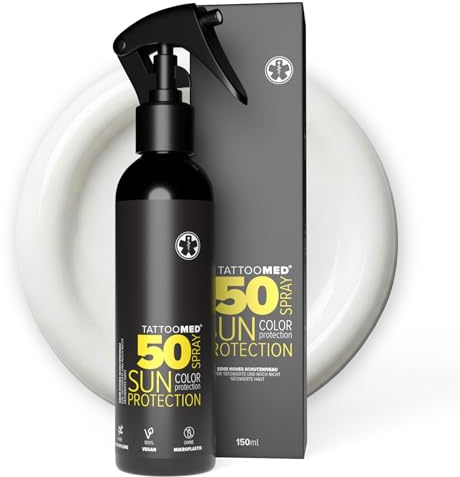 Tattoomed Sun Protection LSF 50 Spray - Starker Sonnenschutz Speziell für Tätowierte Haut - Spray Flasche (150ml)