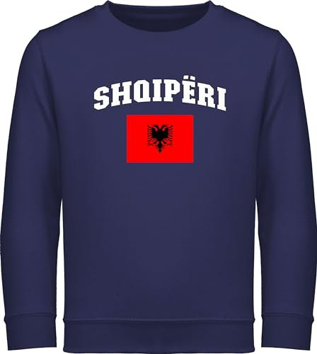 Sweatshirt Kinder Pullover für Jungen Mädchen - Fußball EM WM - Shqipëri Schriftzug mit Flagge Albanien | Fussball Geschenk Weltmeisterschaft Fan Accessoires Europameisterschaft Albanisch - 140