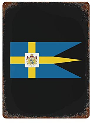 Targa in metallo con bandiera svedese reale, stile vintage, da appendere alla parete, per casa, cucina, giardino, 39,9 x 30 cm