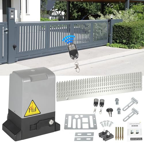 Ikodm Azionamento elettrico scorrevole 550 W azionamento porta garage fino a 1200 kg, con 2 telecomandi e funzione di chiusura automatica per hotel, fabbrica