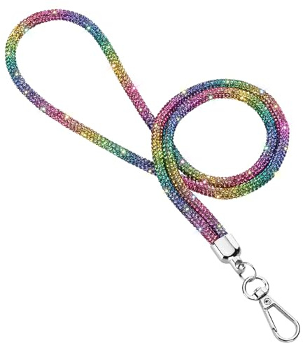 Soleebee Cadena para teléfono móvil universal para colgar, correa para teléfono móvil con brillantes brillantes, cadena para mujer, cordón para colgar compatible con cualquier smartphone, arcoiris, M