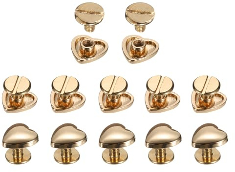 QUARKZMAN 20 Set Leder Nieten 10 x 10mm Doppelkappe Hohlnieten Hornschrauben Zubehör mit Metall Schraubnieten Rücknieten Punk für Gürtel Dekoration Kleidung Herz Niete (Gold)