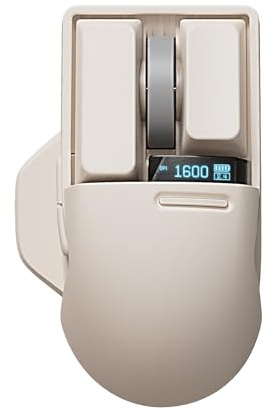 LOFREE Touch PBT Kabellose Maus mit USB-Empfänger, Bluetooth, Kabelverbindung, wiederaufladbar, 4000 DPI mit OLED-Bildschirm, kompatibel mit Glasoberfläche für Mac Windows PC Notebook/Tofu Pink Weiß