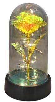 Forever Rose,Glass Rose,Eternal Rose Valentines Day Gift for Girlfriend Eternal Rose Light Foil Flower in Glass Cover Mothers Day Wedding Favors Bridesmaid Gift(Yellow)