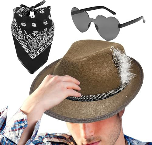 Huyeruie Alpenhut | Deutscher Jägerhut Kunstleder 1set Kopftuch Brille - Oktoberfest Kostüm Zubehör Erwachsene Deutsche Bayerische Mütze für Erwachsene