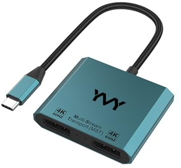 USB C till Dual DisplayPort-adapter, Dual DP-splitter för dubbla 4K-skärmar 60 Hz, MST Multi-Monitor Hub, kompatibel med MacBook Pro/Air, Surface, Dell, Galaxy, Chromebook (2 i 1)