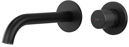 EMKE Grifo de Lavabo Empotrado Negro Mate - Mezclador de 2 Agujeros con Aireador, Mezclador de Palanca Única, Grifo de Baño Moderno, Ahorro de Agua, Instalación Fácil (281x140x65 mm)