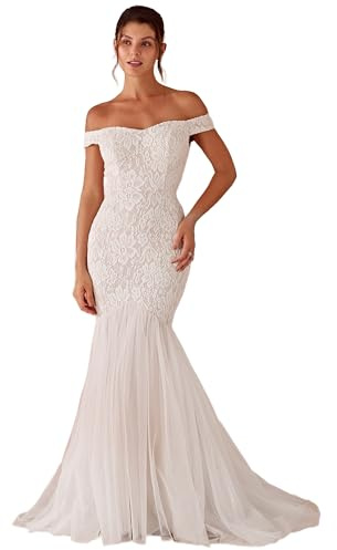 Ever-Pretty Vestidos de Novia Boda Civil Baratos Blanco Sirena Largo Aplieque Blanco 40
