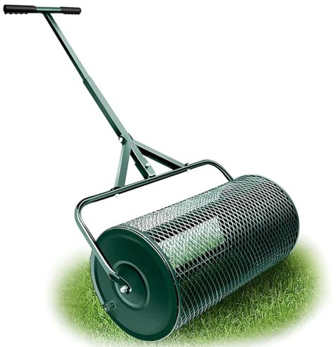 BOBVB 24 Handheld Garden Seed Spreader with T Shaped Handle Roller Compost Tool Lawn Topsoil Leveling Rake
