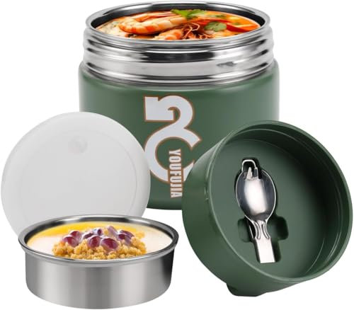 Contenitore termico per cibo, 1300 ml, in acciaio inox, per cibo e bambini, contenitore termico con cucchiaio pieghevole, coperchio con fibbia, per zuppe, cereali, stufato