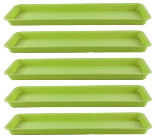 F Fityle 5 Pièces Soucoupe Plateau 48x19cmx2,5cm, Plateaux Rectangulaires de Pot de Fleurs, Soucoupe Plateaux Plante pour Jardinage Planteurs, Vert
