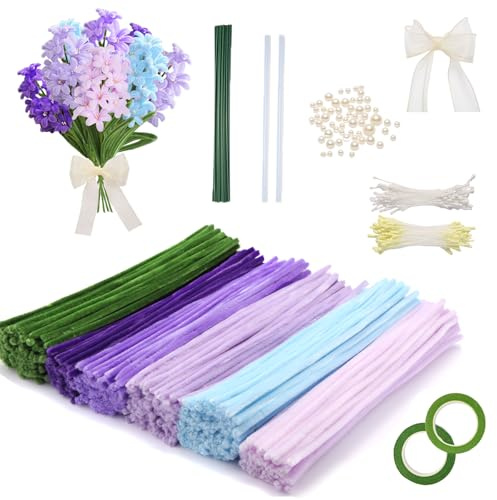 FRKOKRFA Set med blompipetare, 400 rörpetare, rörpetarbukett för gör-det-själv och blomsterdekoration, blå lila