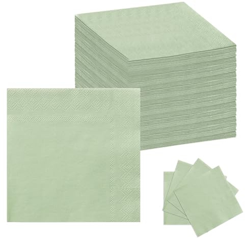 GETRICH 100 Stück Servietten Grün,25x25CM Servietten Salbeigrün Hochzeit Servietten Eukalyptus Grün, Servietten Salbei Cocktailservietten Papierservietten für Hochzeit Geburtstag Abendessen