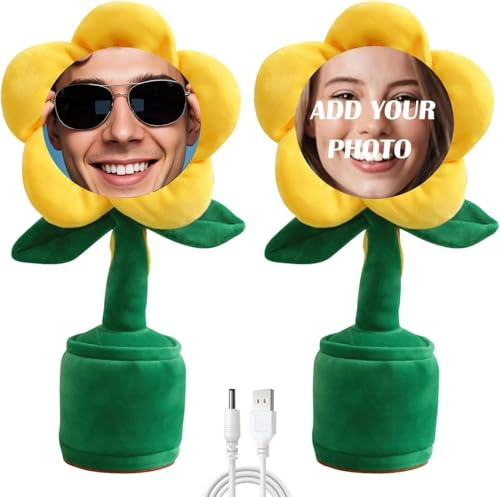 Cumtoumy Dancing Flower with Custom Face,Gag Gifts,Dancing Repeating Rechargeable Flower Toy with Bluetooth Voice Mimicry,Flower with Face On It Custom Personalized Gifts(Yellow)