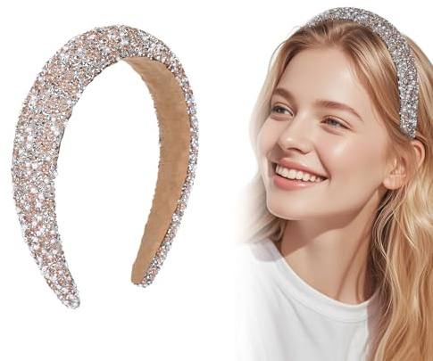Glitzer Haarreif Damen​​ Strass Haarreif Breit, Haarreifen Damen Elegant, Haarschmuck Strass Breit Haarband Stirnbänder für Frauen Mädchen Geburtstagsgeschenk Hochzeit Braut Haarschmuck(Champagner)