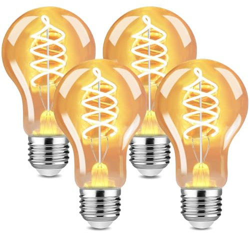 Dahanky 4Stück Edison Vintage Glühbirne, E27 4W LED Glühbirne Vintage Antike Glühbirne, A60 LED Lampe warmweiß 2700K Licht Beleuchtung für Nostalgie Haus Café Bar Restaurant