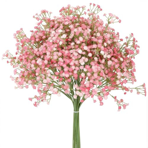 Kozdtiz Schleierkraut Künstlich Rosa, 12 Stück 42 cm Künstliche Schleierkränze, Schleierkraut Künstlich wie Echt, Deko Künstliche Blumen Kunstblumen für Frühling DIY Hochzeit Zuhause Tischdeko