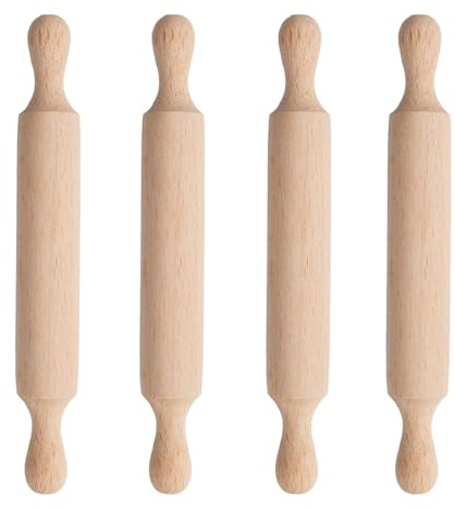 4 Pcs Mini, Wooden Rolling Pin for Non-Stick with 2 Rollers Handle, Rolling Pin for Baking for Kids, Cookie Pastry Pie Crust Craft, Ideal Rolling Pins for Home Kitchen Baking