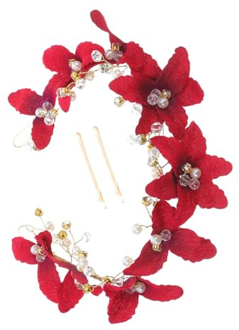 GALPADA Bridal Red Headdress Rhinestone Hair Accessories Wedding Engagement Party Flower Girls Hairband Pearls for Bride