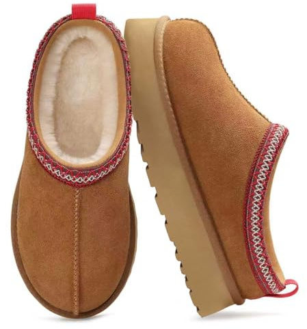 HOWILIM Genuine Suede Platform Slippers for Women Fuzzy Winter Warm Shoes Indoor Outdoor
