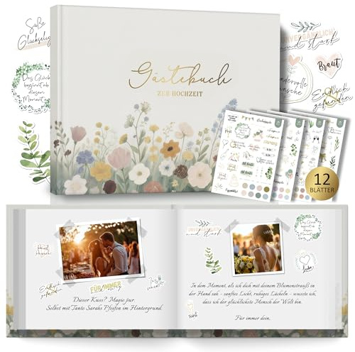 BIROYAL Gästebuch Hochzeit & 550+ Hochzeiten Sticker - 104 Seiten Hochzeit Gästebuch Blanko - 24 * 18cm Hardcover Hochzeitsgästebuch mit Goldenem Titel - Hochzeitsalbum für Hochzeiten, Geburtstage