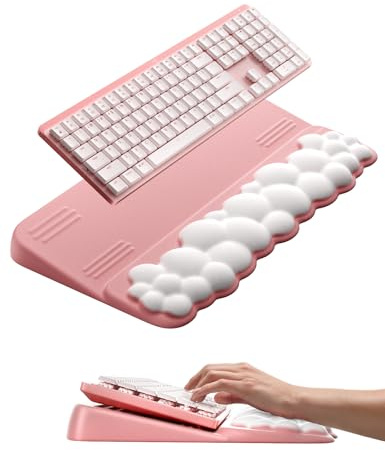 VAYDEER Ergonomic Keyboard Wrist Rest Support – 2-in-1 Cloud Keyboard Riser & Soft Memory Foam Support Pad for Typing, Wrist Pain Relief,for Office, Home or Gaming Setup-Pink