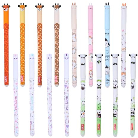 LUMIREX 16 Stück Radierbarer Kugelschreiber, Radierbare Stifte Blau, 0,5mm Gelstifte Radierbar Tintenroller, Radierbare Stifte Tiere, Erasable Pen für Schulsachen Bürobedarf Einschulung Geschenk