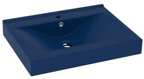 Vasque à Encastrer, Lavabo Encastré Céramique Évier Encastrable Salle de Bain avec trou de robinet Bleu foncé mat 60x46 cm Céramique